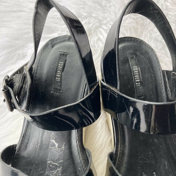 Forever 21 Shoes Sz 7.5 Black Platform Sandals Strappy Minimalist Y2K Festival - Picture 6 of 10